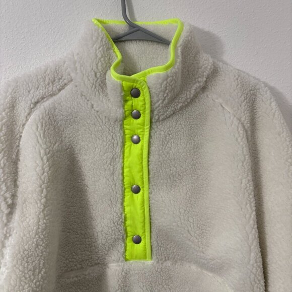 American Eagle Pullover Snap Front White Fleece Neon Trim Oversize Size Large - Picture 2 of 7